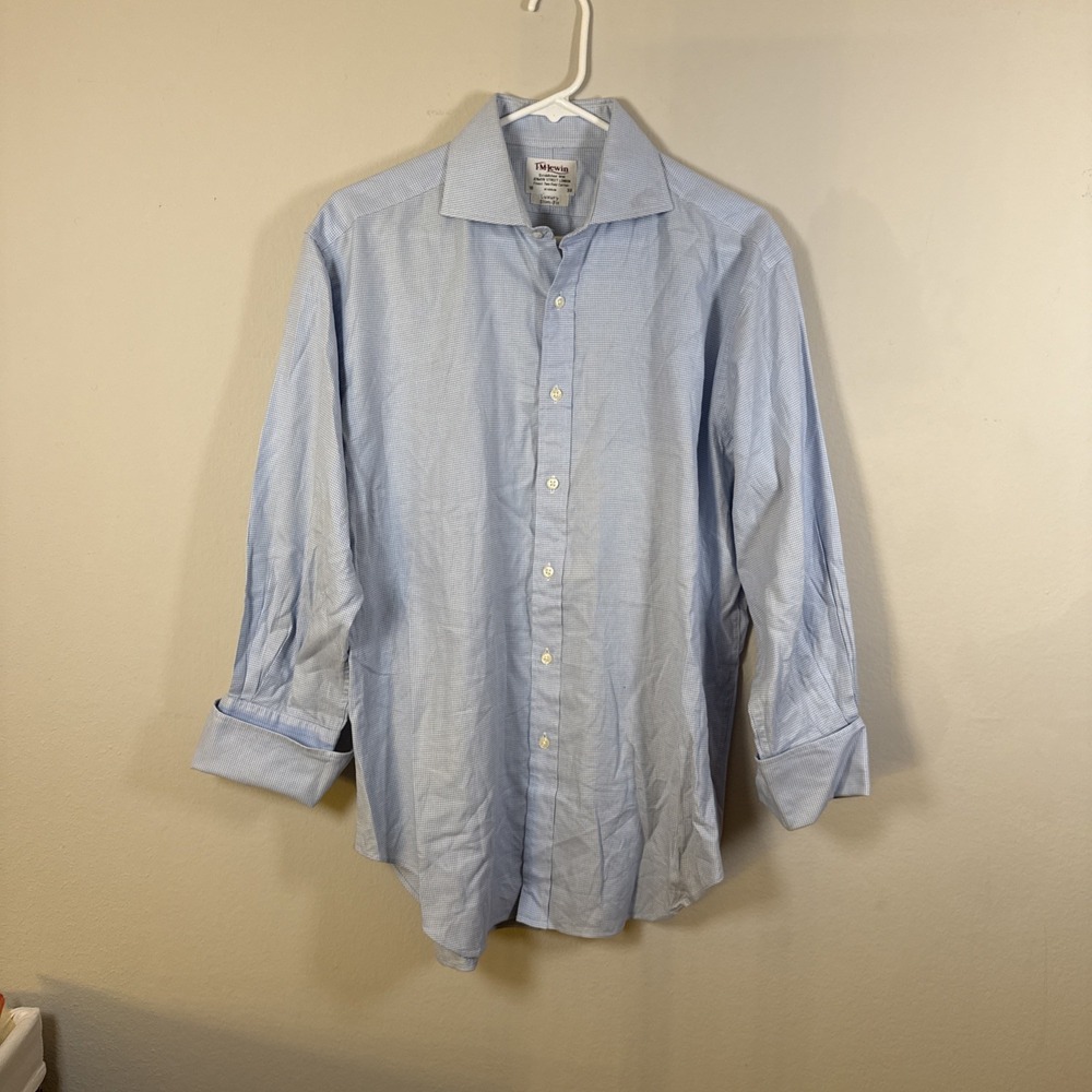 TM Lewin Luxury Slim Fit Blue White Check 2-Fold Dress Shirt (41) 16-33 Tailored